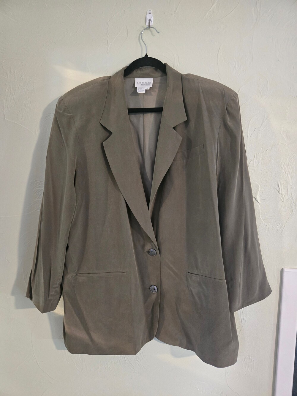 Nordstrom Town Square XL Taupe 100% Silk Blazer Vintage Style - Green